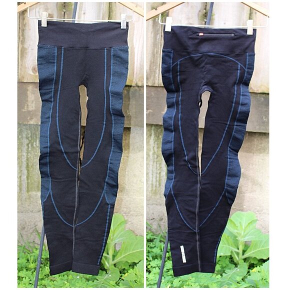 Sweaty Betty - Speedy Seamless Running Leggings in Black + Neon Blue, Med - Picture 1 of 10
